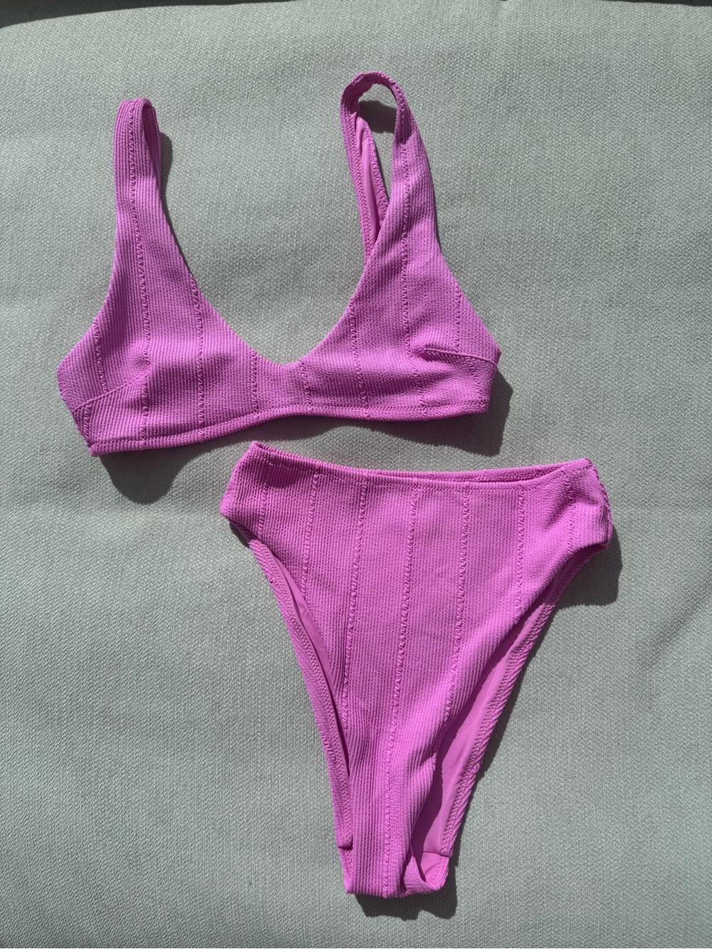 High-Rise Ribbed Purple Bikini Set - Women's Swim